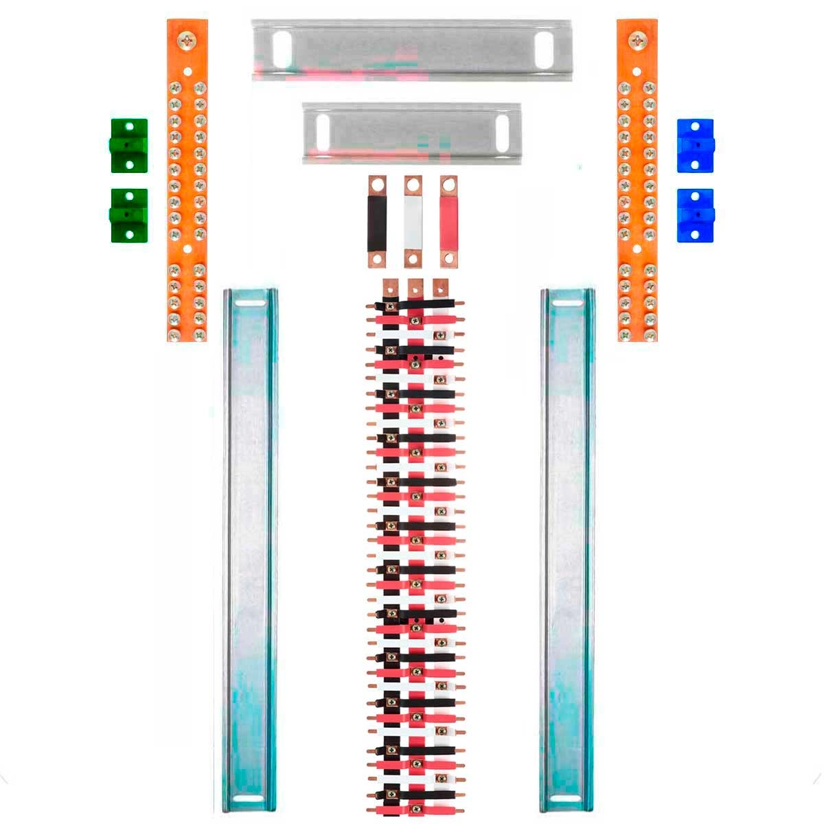 Kit Barramento Trifásico Isolado 150a Para 70 Circuitos Com Placa De Policarbonato