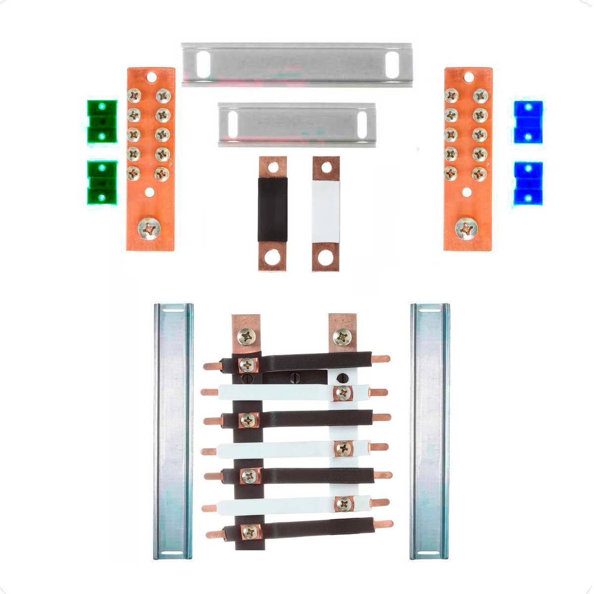 Kit Barramento Bifásico Isolado 225a Para 14 Circuitos Com Placa De Policarbonato
