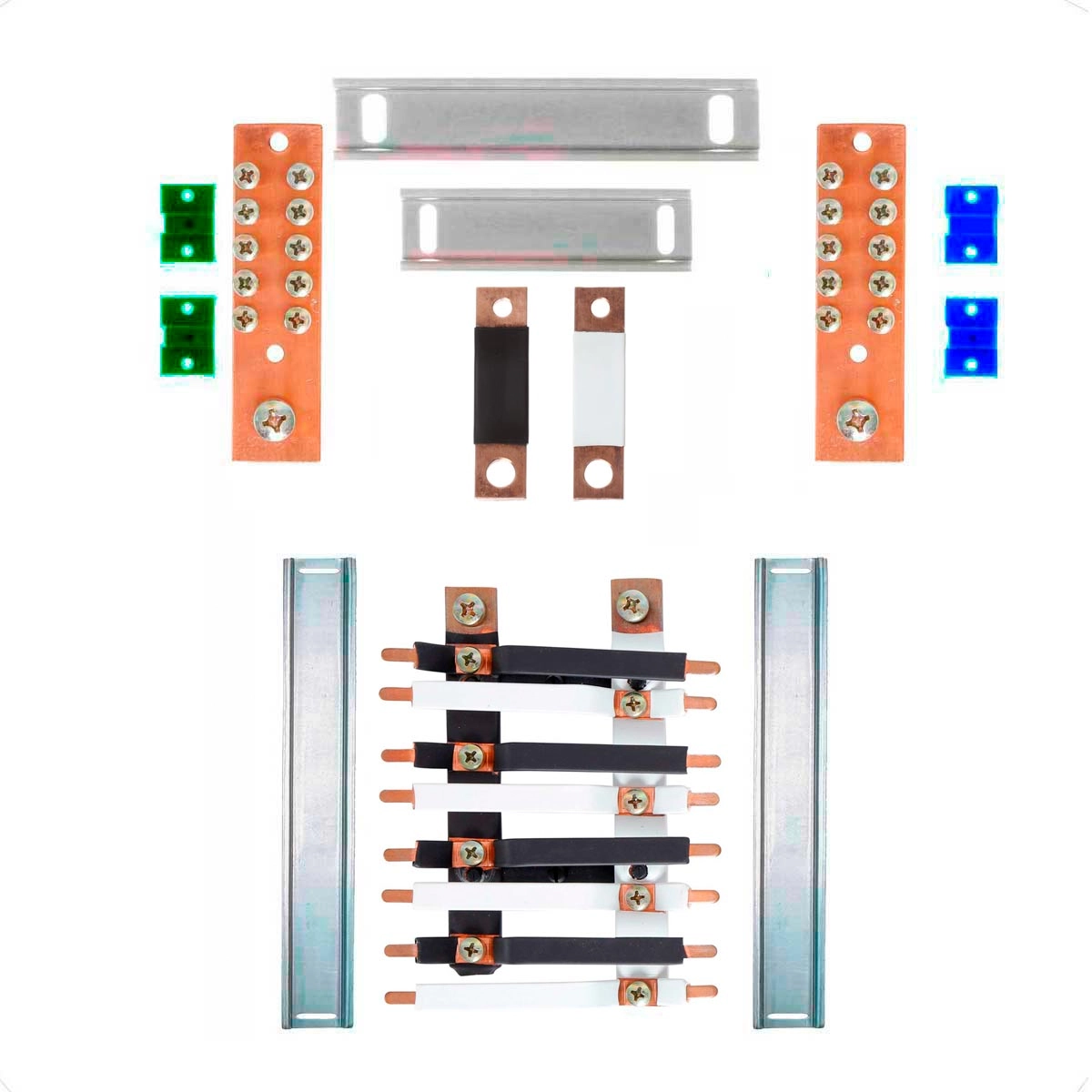 Kit Barramento Bifásico Isolado 225a Para 16 Circuitos Com Placa De Policarbonato