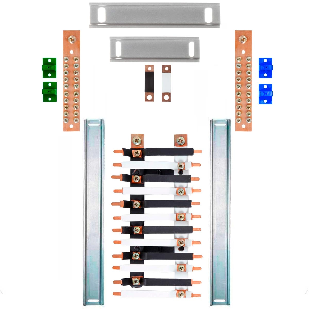Kit Barramento Bifásico Isolado 225a Para 24 Circuitos Com Placa De Policarbonato