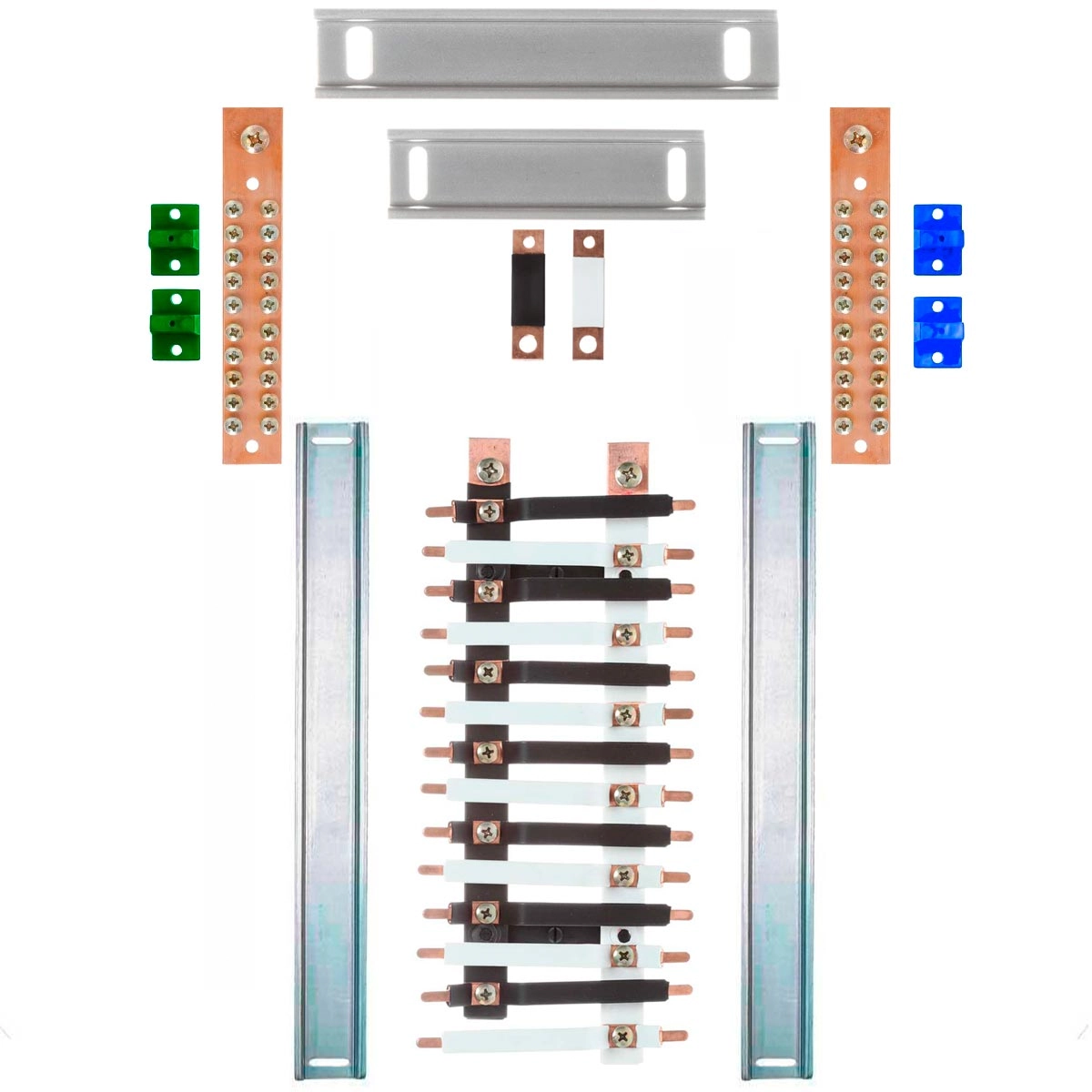 Kit Barramento Bifásico Isolado 225a Para 28 Circuitos Com Placa De Policarbonato