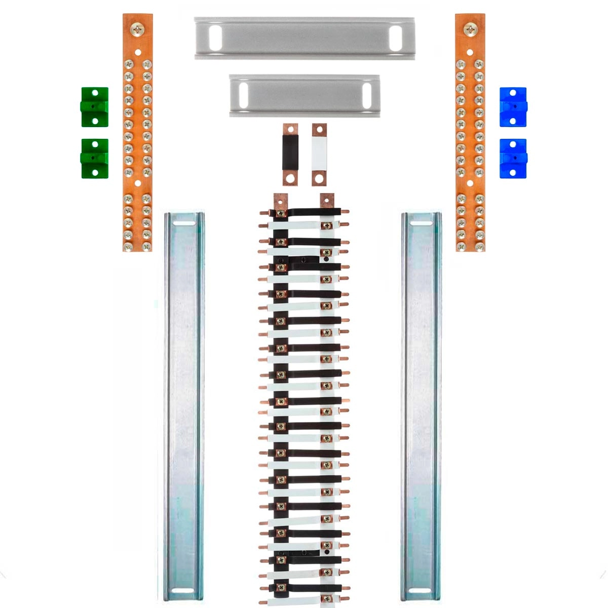 Kit Barramento Bifásico Isolado 225a Para 60 Circuitos Com Placa De Policarbonato