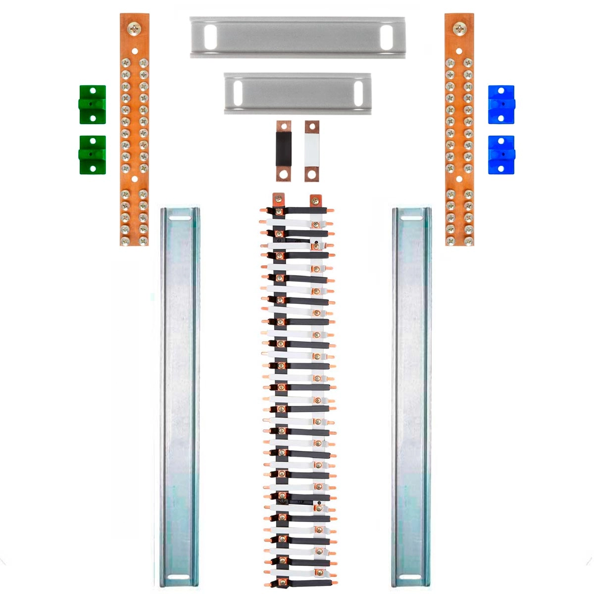 Kit Barramento Bifásico Isolado 225a Para 70 Circuitos Com Placa De Policarbonato