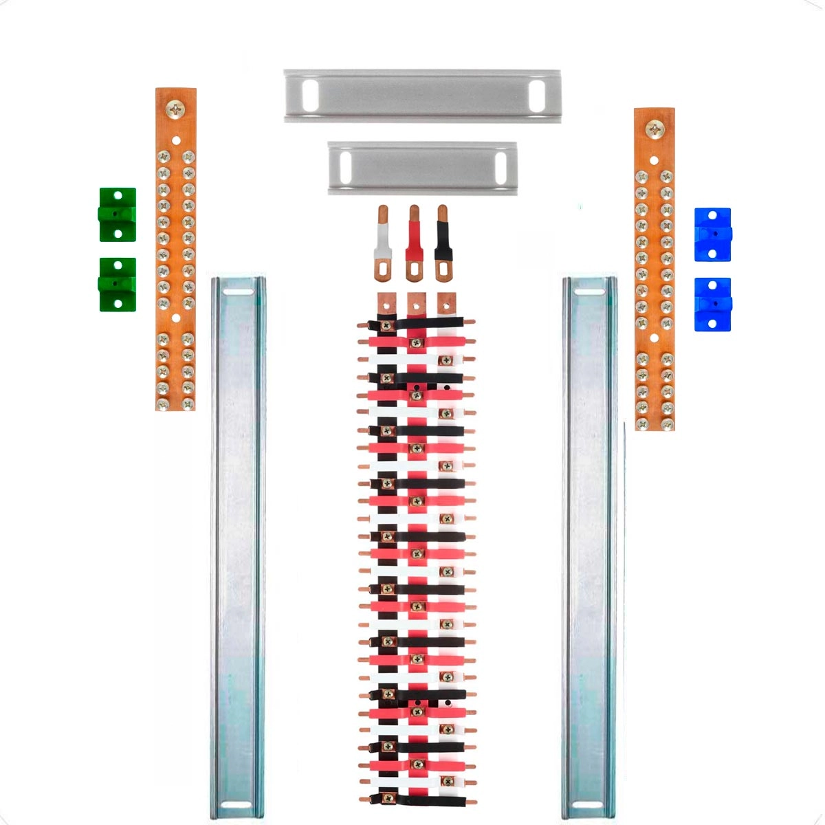Kit Barramento Trifásico Isolado 100a Para 56 Circuitos Com Placa De Policarbonato