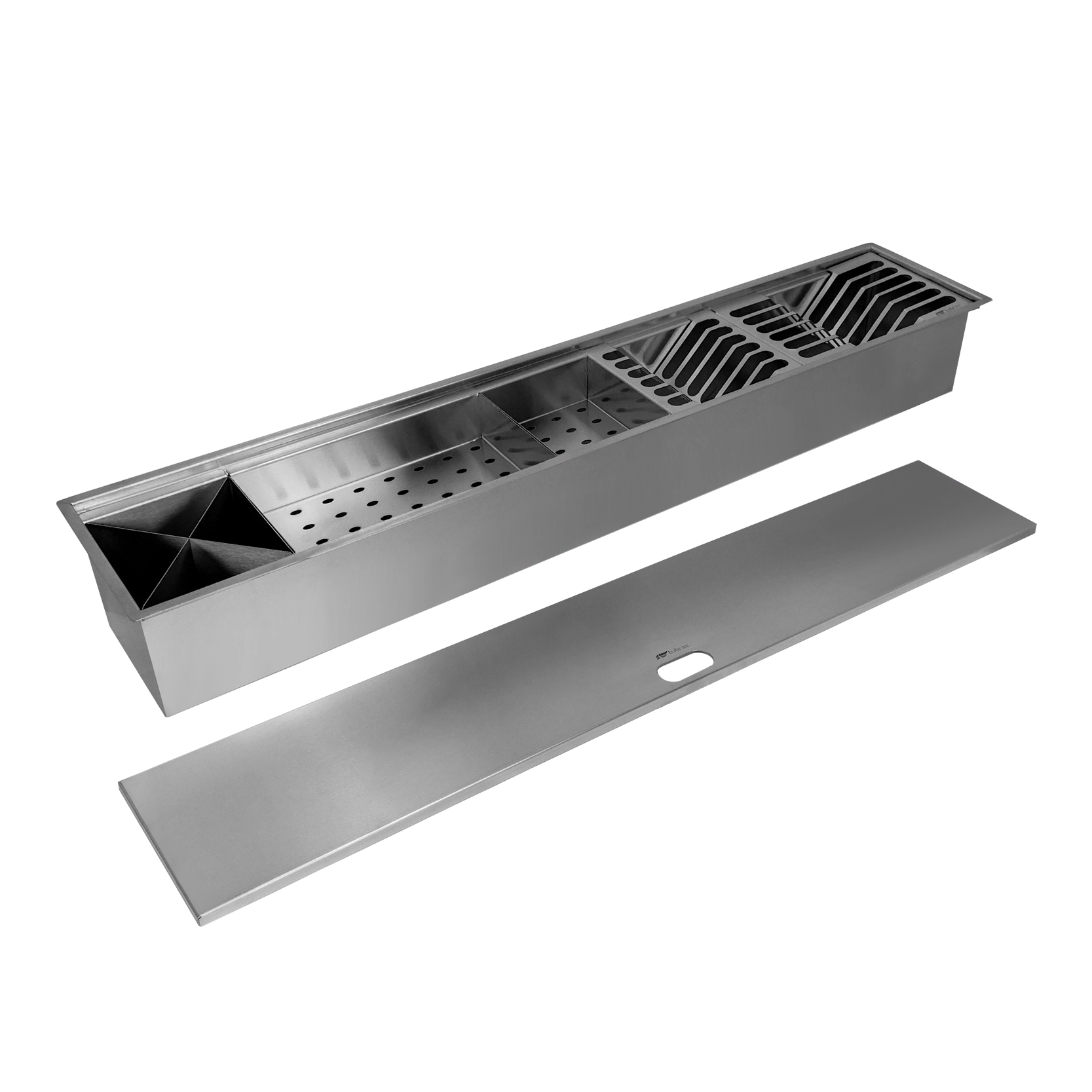 Calha Canal organizador Úmido de Cozinha com Tampa Inox 304 c/ 5 módulos 90x18 - Tubrax