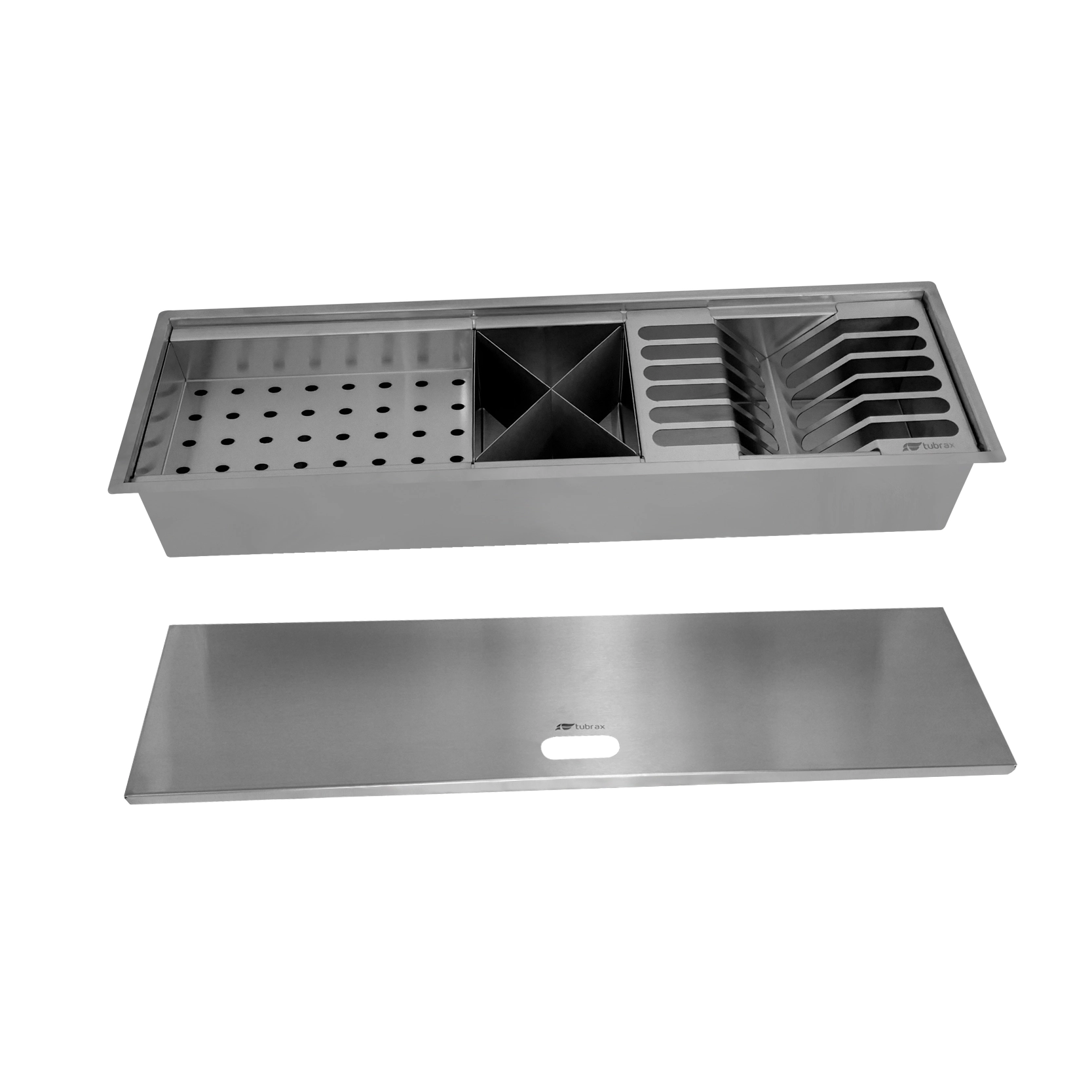 Canal Úmido Organizador Calha De Cozinha Em Aço Inox 304 C/3 Módulos E Tampa - Tubrax