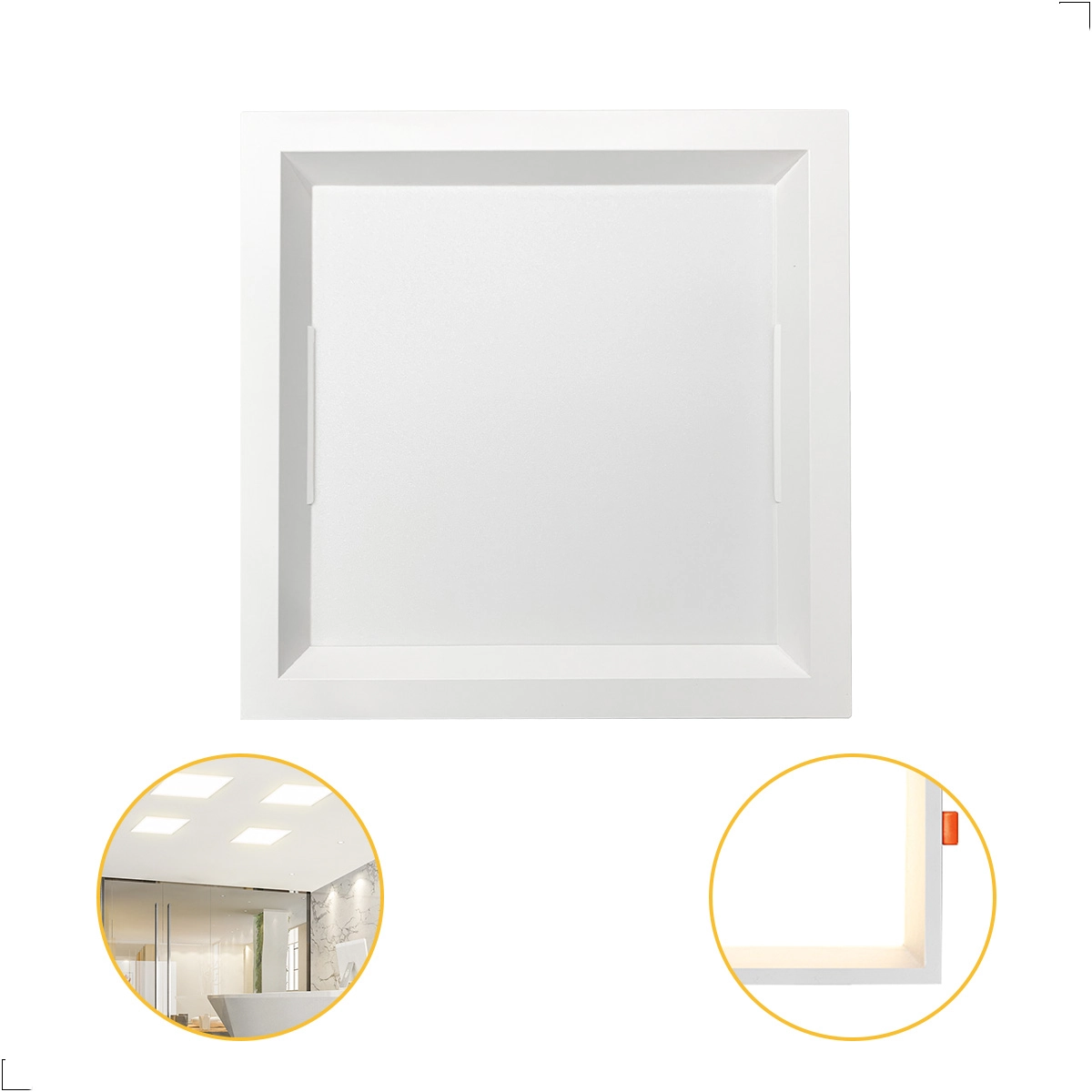Painel Recuado De Embutir 18w 22x22 Quadrado Bivolt Branco 3000K
