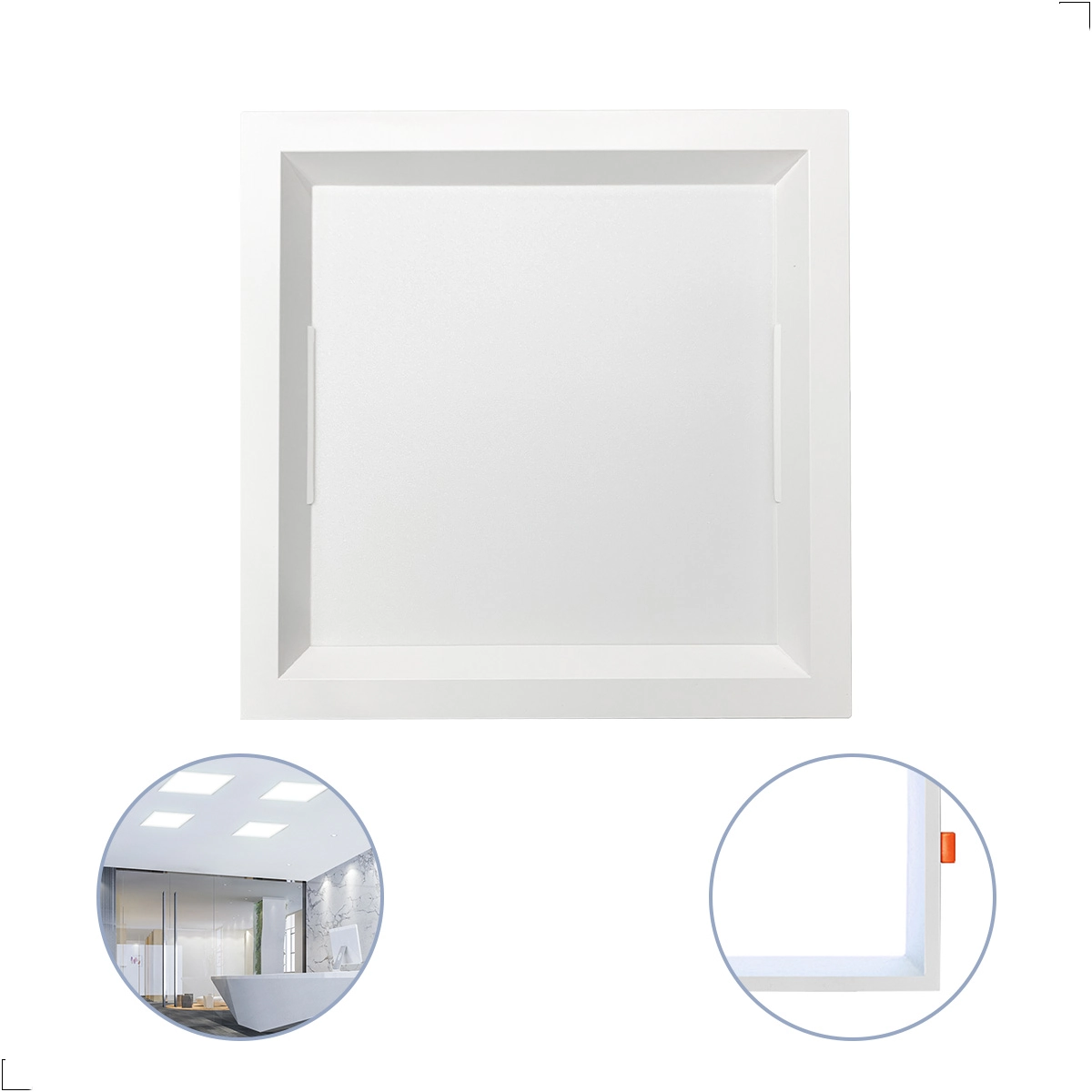 Painel Recuado De Embutir 18w 22x22 Quadrado Bivolt Branco 6500K