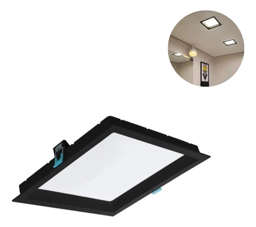 Painel Plafon Embutir Quadrado Led 18w Bivolt Bco / Pto Opus - Preto - Bco Neutro 4000k - 110v/220v