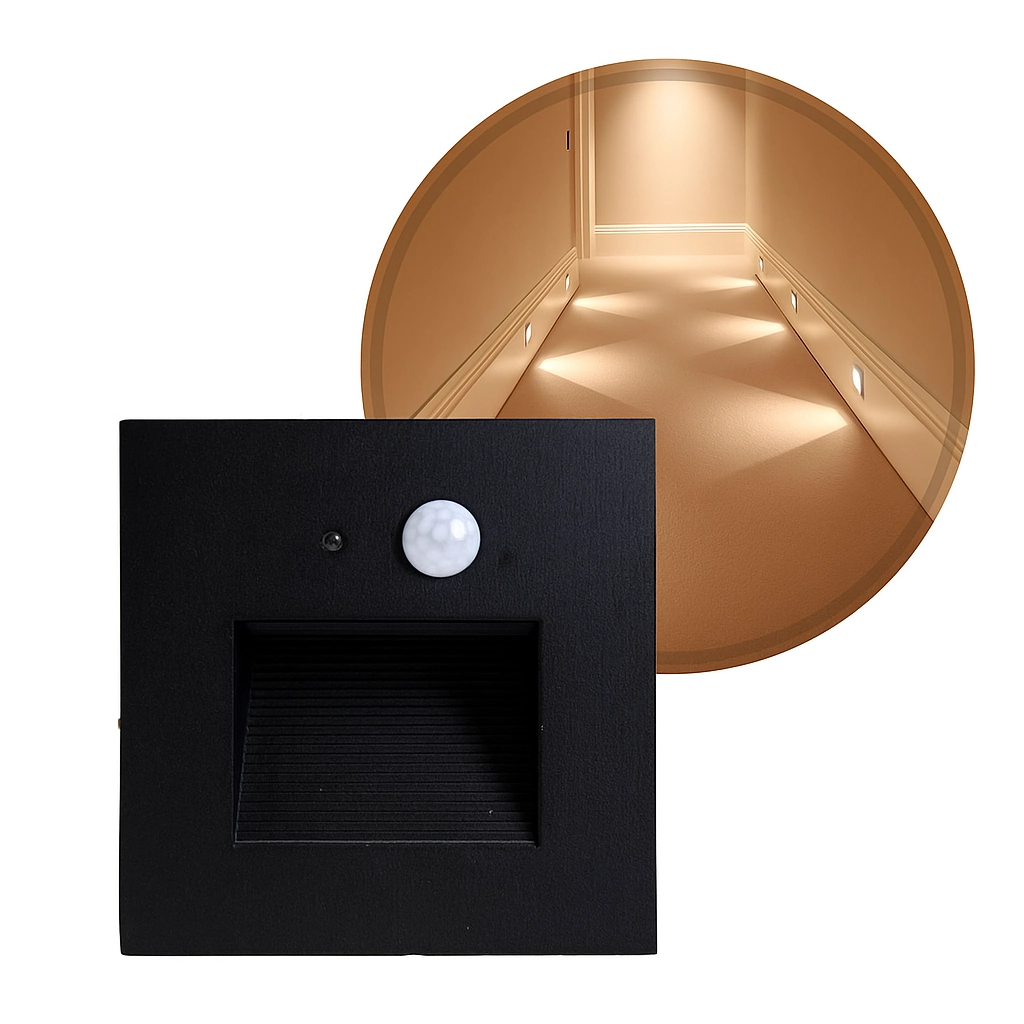Balizador Led Sentinela 3w Luz Quente Com Sensor 3m Ip65 Opus St3263 - Preto