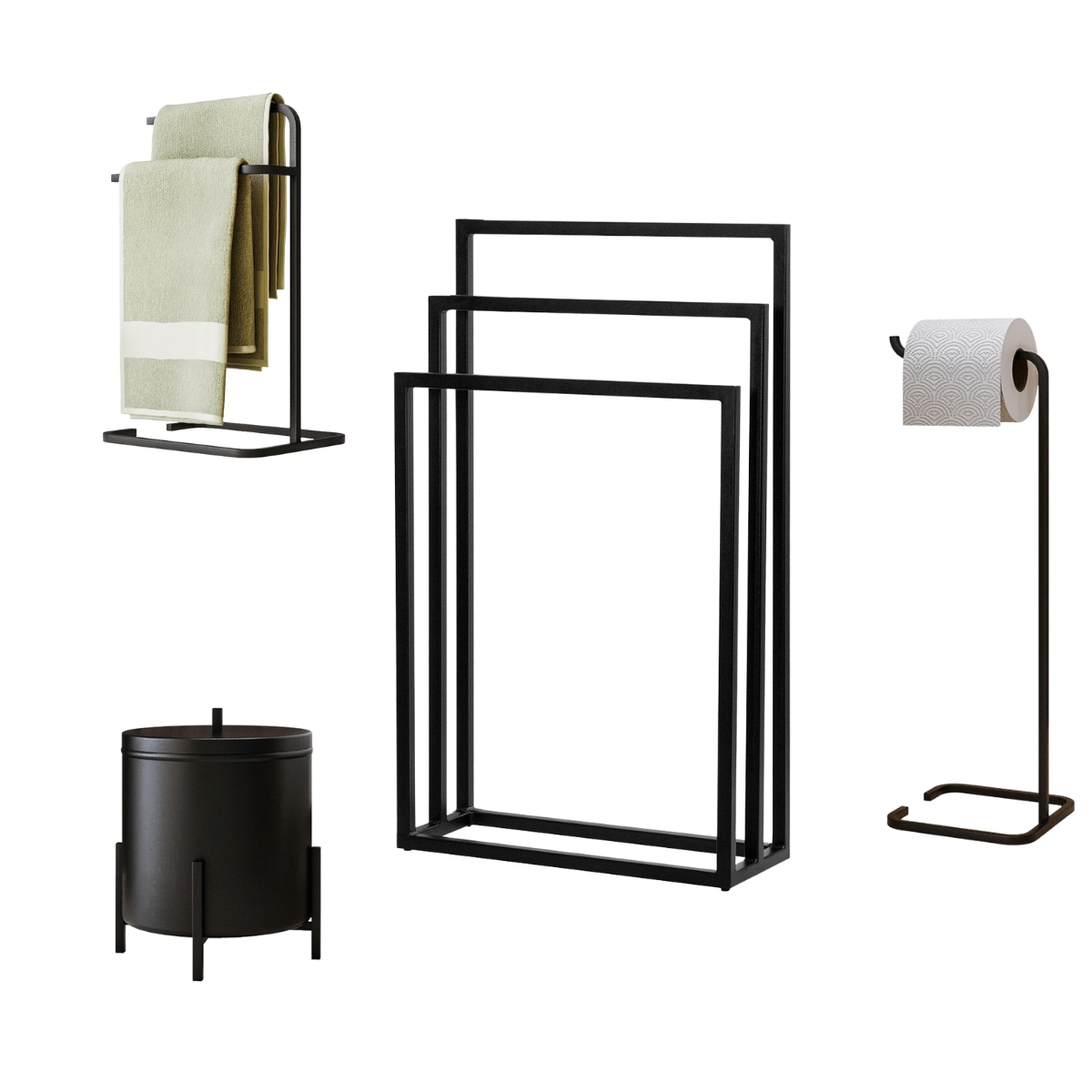 Kit Banheiro Porta Toalha Duplo Lixeira Suporte Papel Higiênico Porta Toalha Triplo - Édecasamóveis
