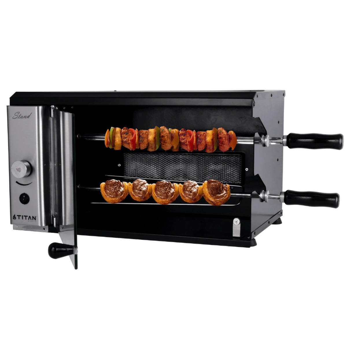 Churrasqueira A Gás Rotativa 2 Espetos De Bancada Glp 220v Stand preto titan