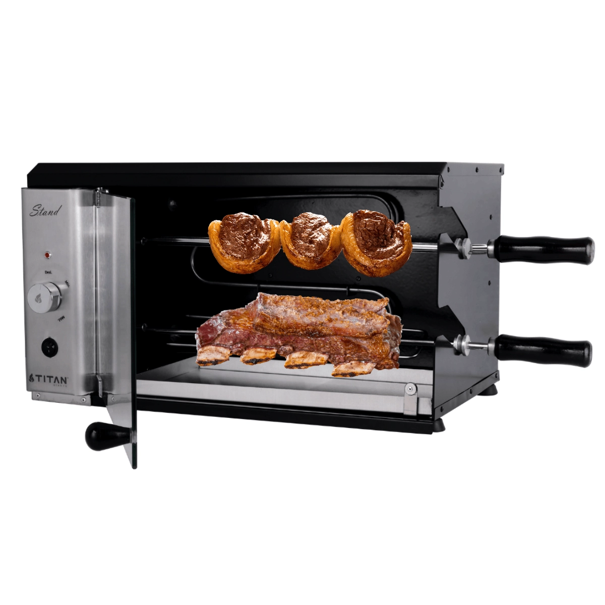 Churrasqueira Elétrica 2 Espetos Rotativos Vertical 220v Stand Preto Titan