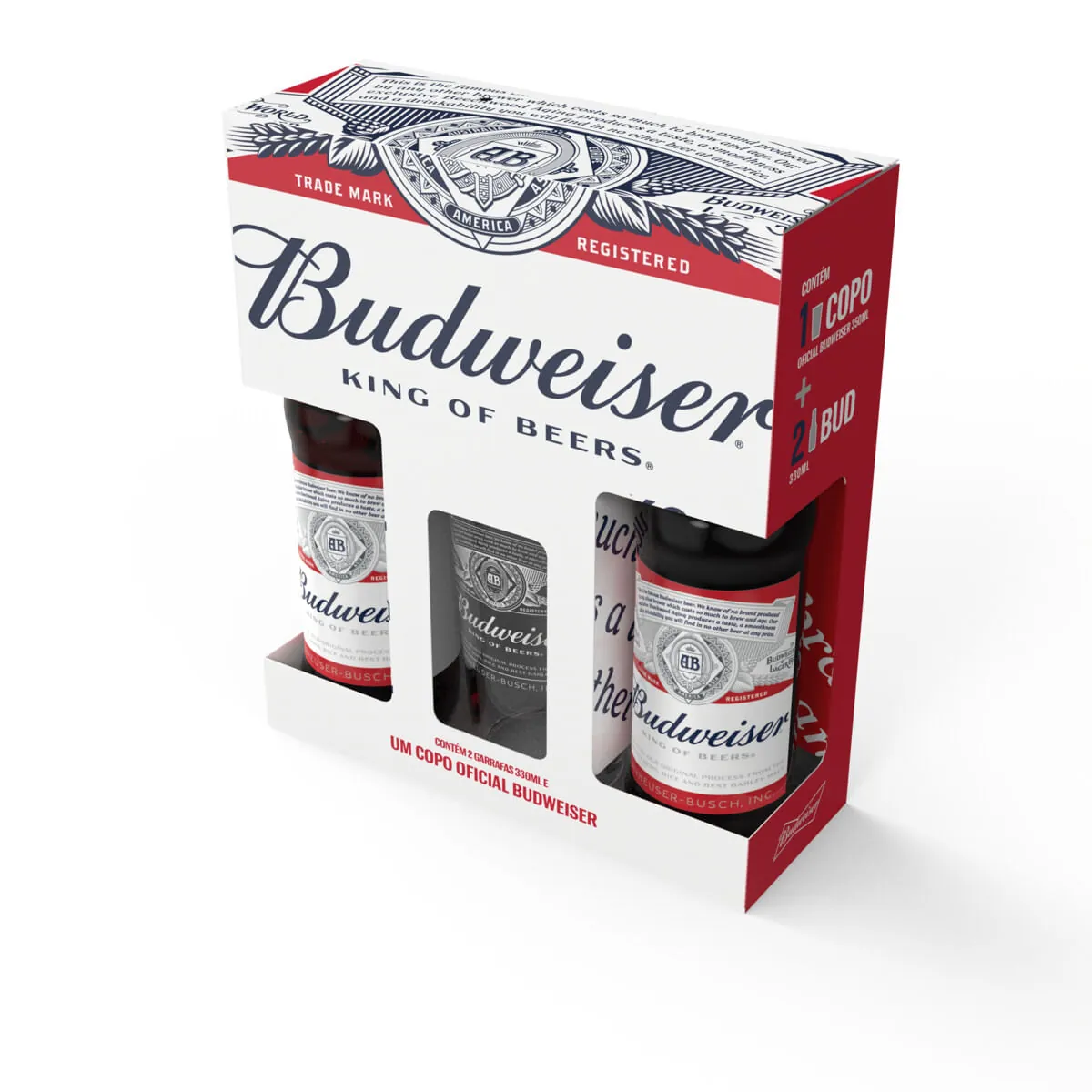 Kit Cerveja Budweiser 330ml 2 Un + Copo Budweiser Vidro 350ml 1 Un