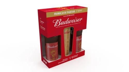Kit Copo Dourado Cerveja American Lager Fifa World Cup Qatar 2022 Budweiser 2 Unidades 330ml Cada