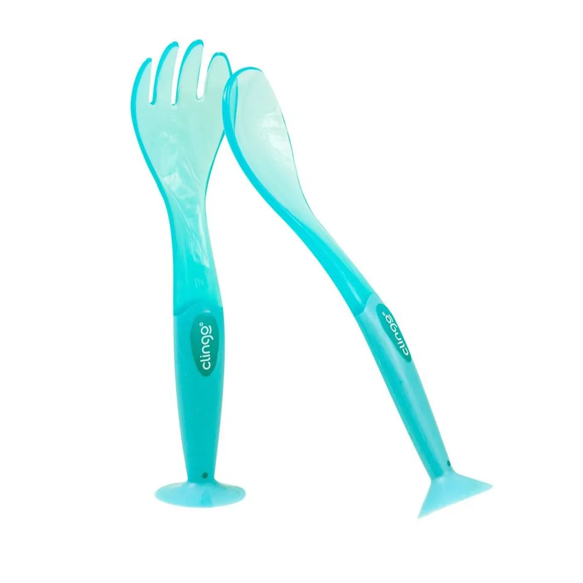 Talheres de Silicone com Ventosa Azul - Clingo