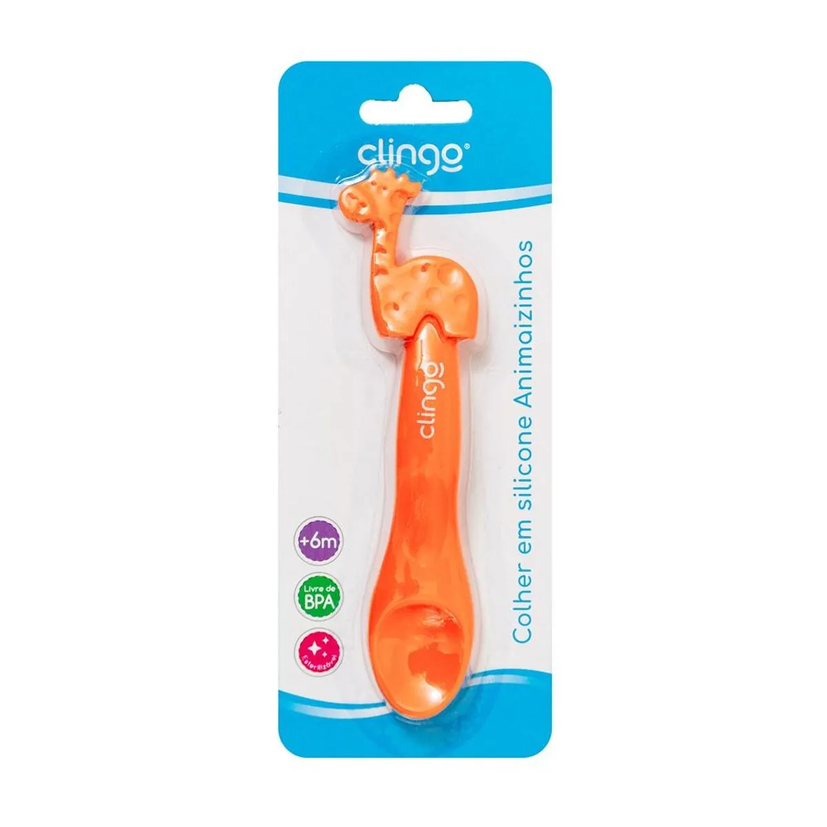 Colher em Silicone Animaizinhos Girafa Laranja - Clingo