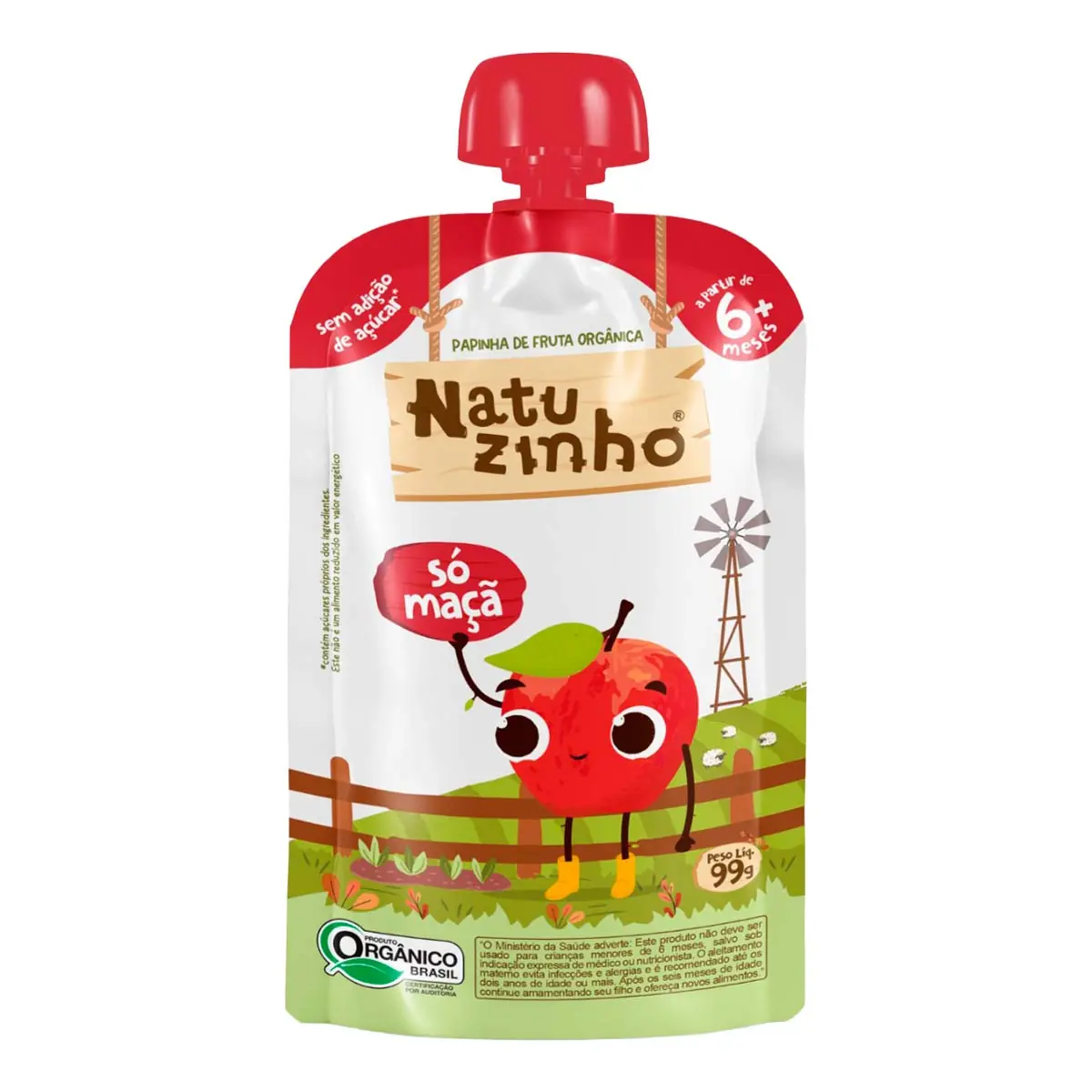 Natuzinho, Papinha Orgânica Para Bebê, Sabor Maçã, Sem Açúcar, Aditivos Ou Conservantes, Ideal Para