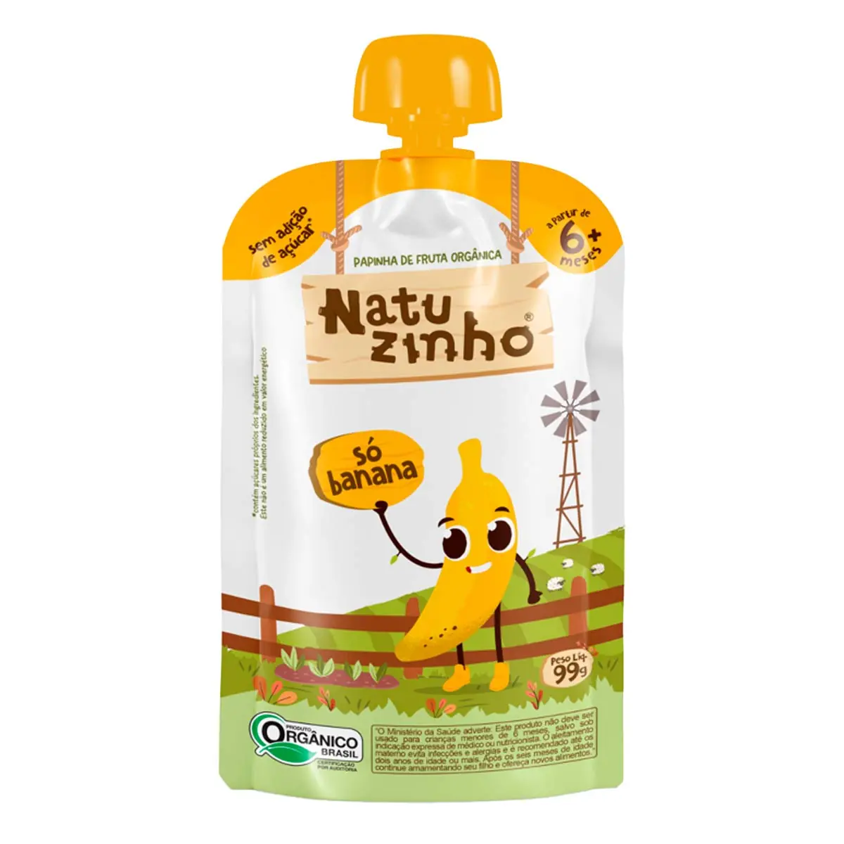 Natuzinho, Papinha Orgânica Para Bebê, Sabor Banana, Sem Açúcar, Aditivos Ou Conservantes, Ideal Par