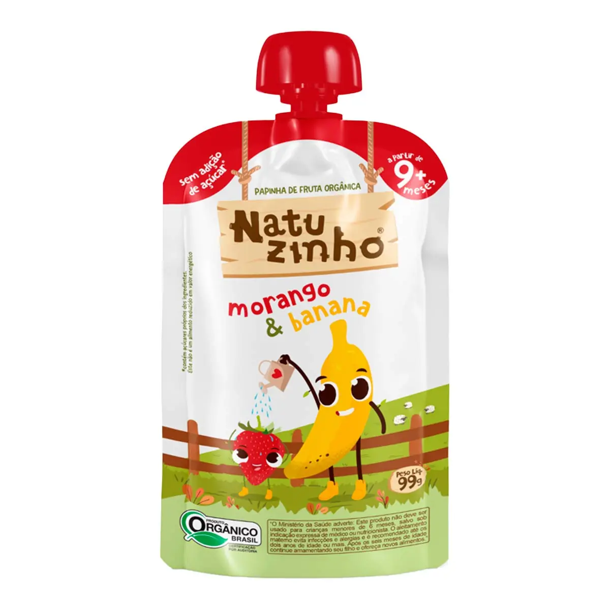 Natuzinho, Papinha Orgânica Para Bebê, Sabor Morango E Banana, Sem Açúcar, Aditivos Ou Conservantes,