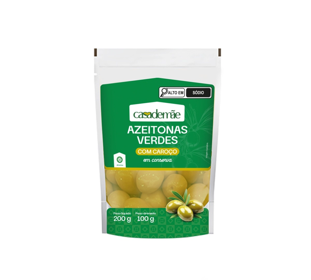 Azeitona Verde Casa De Mãe Com Caroço Pouch 100g