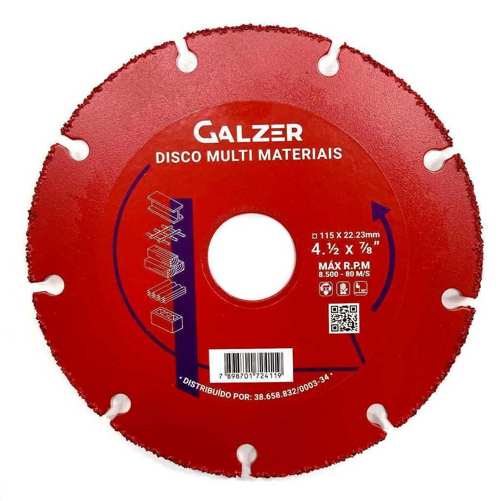 Disco De Corte Multimateriais 4 1/2" 115mm Furo 22,23mm - Galzer