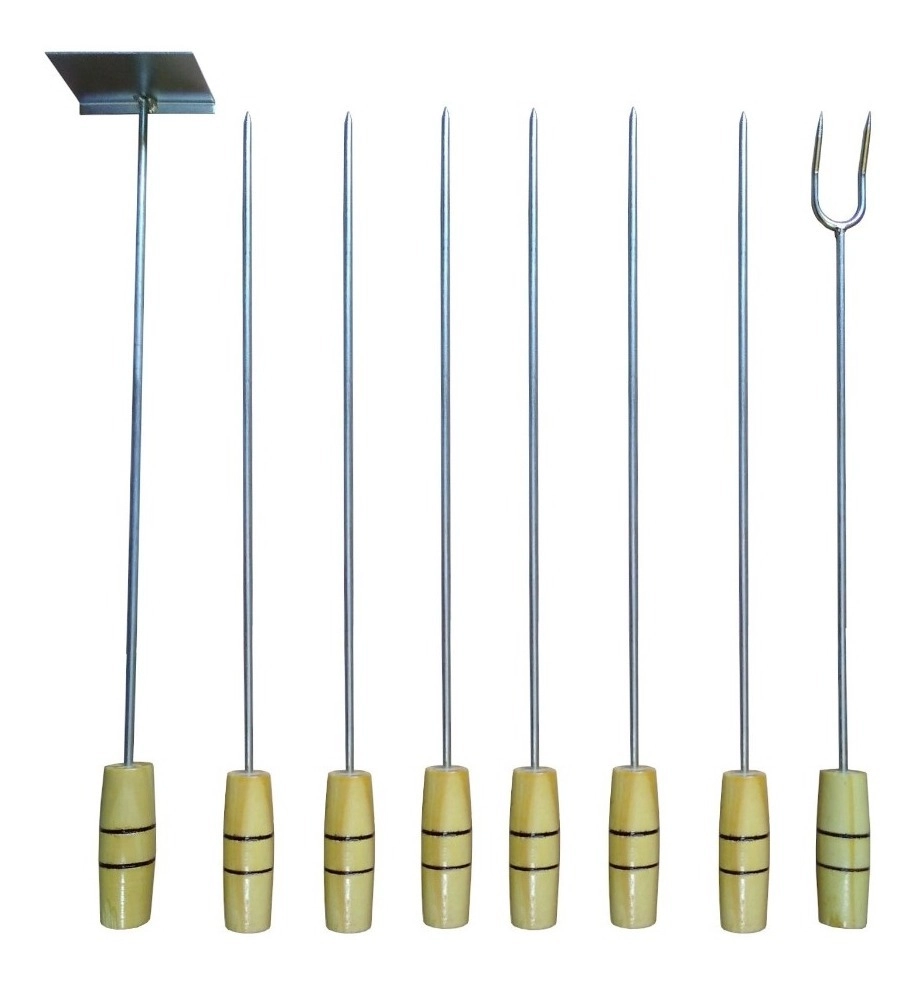 Espetos Para Churrasco 6 Un + Rastelo Para Brasa + Garfo 39 Cm