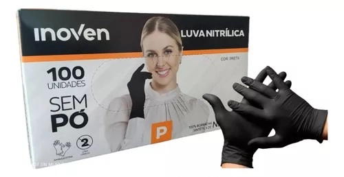 Luva Nitrílica Sem Pó Preta Tamanho P Inoven 100un