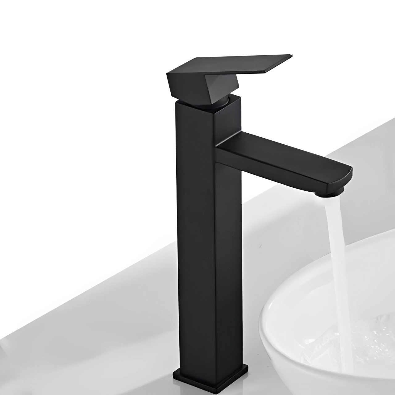 Torneira Monocomando Para Banheiro Inox Preta Bica Alta Fixa Cuba De Sobrepor