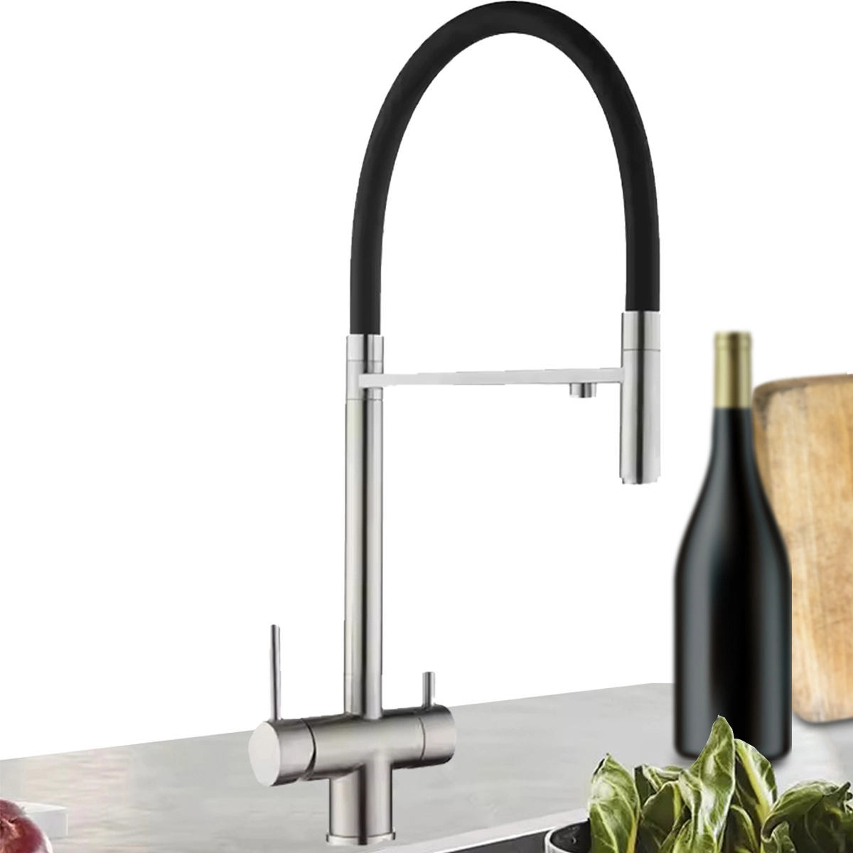 Torneira Cozinha Monocomando Misturador Com Suporte Para Filtro Integrado, Bico Flexível Multifuncional