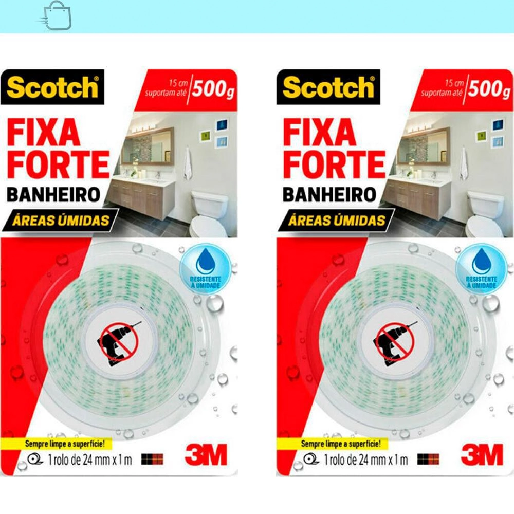 Kit 2 Fita Dupla Face 3m Scotch Fixa Forte Banheiro 24 Mm X 1,5 M