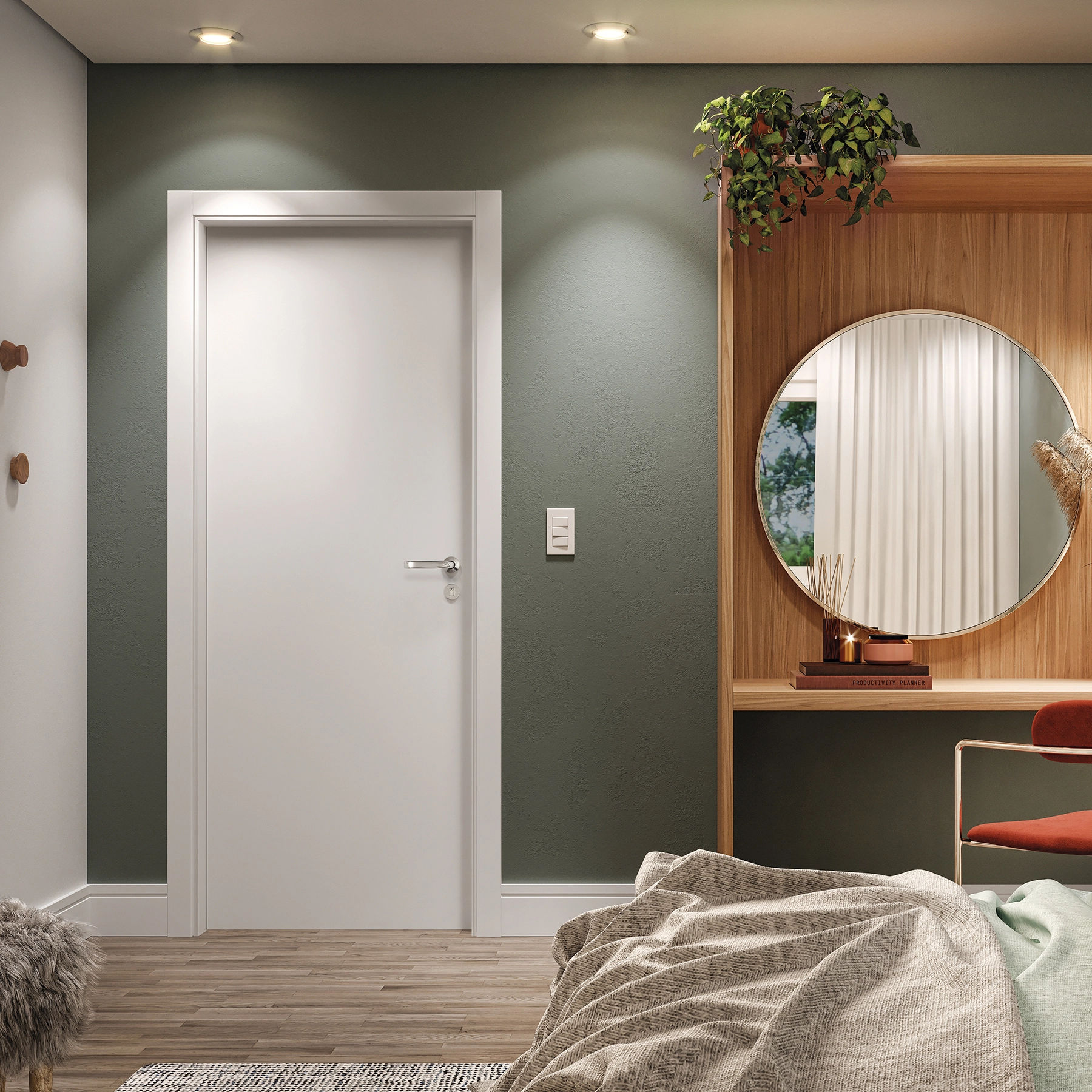 Kit Porta Madeira de Giro Direito|Esquerdo Bianco 210x90cm Sarrafeada Batente 12 a 19,5cm Lacca Touch Concrem Wood