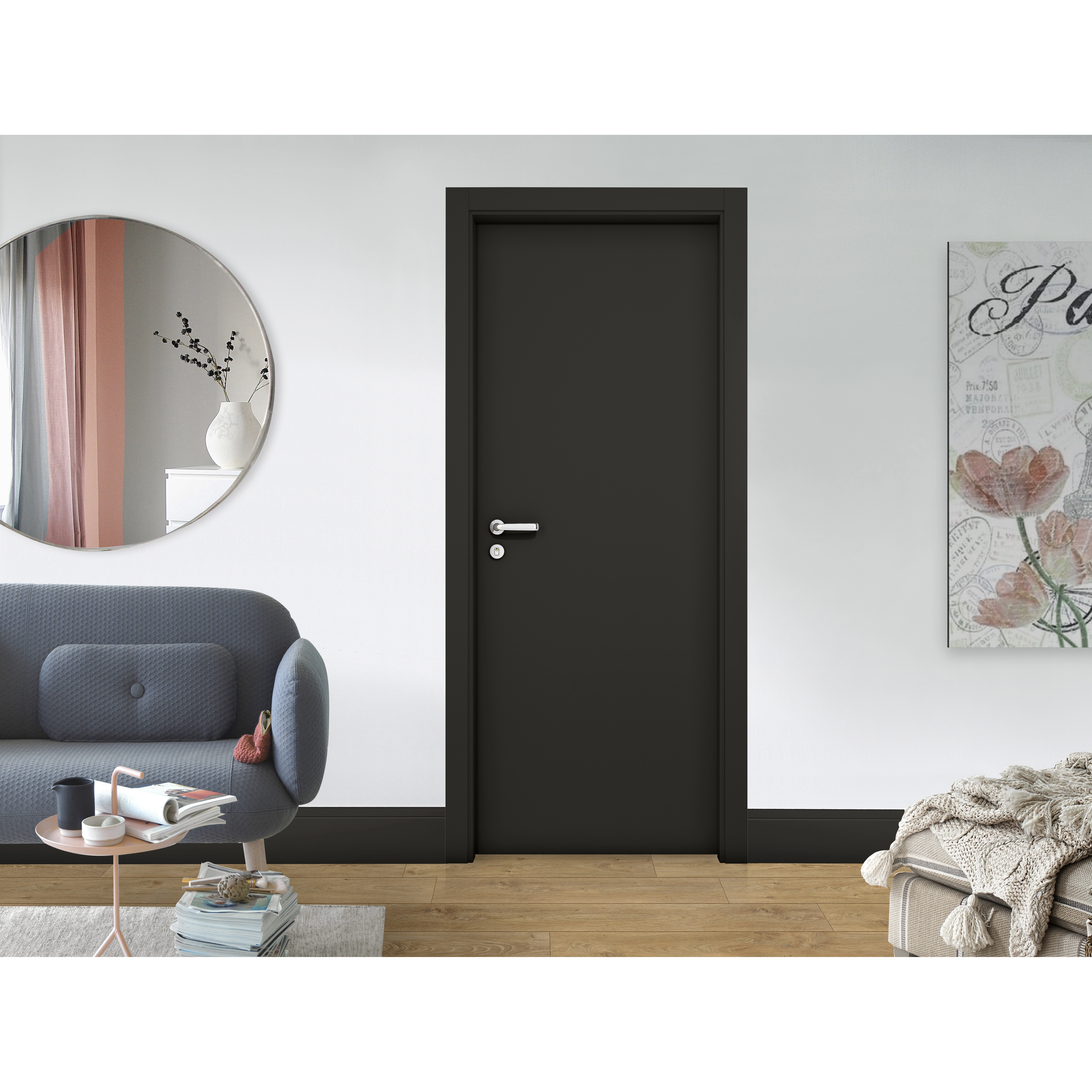 Kit Porta Madeira de Giro Direito|Esquerdo Nero 210x90cm Sarrafeada Batente 12 a 19,5cm Lacca Touch Concrem Wood