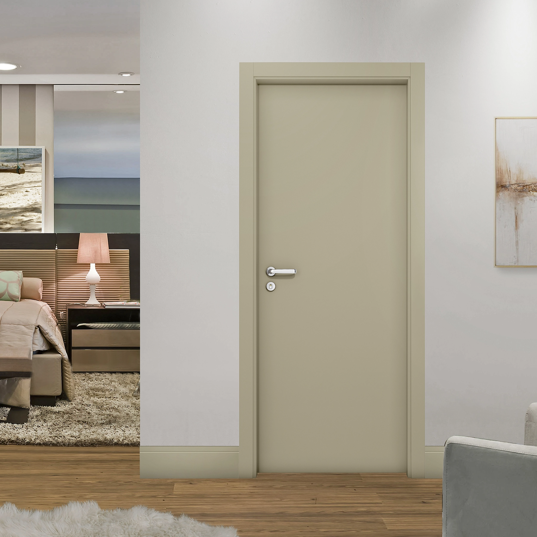 Kit Porta Madeira de Giro Direito|Esquerdo Fendi 210x60cm Sarrafeada Batente 12 a 19,5cm Lacca Touch Concrem Wood