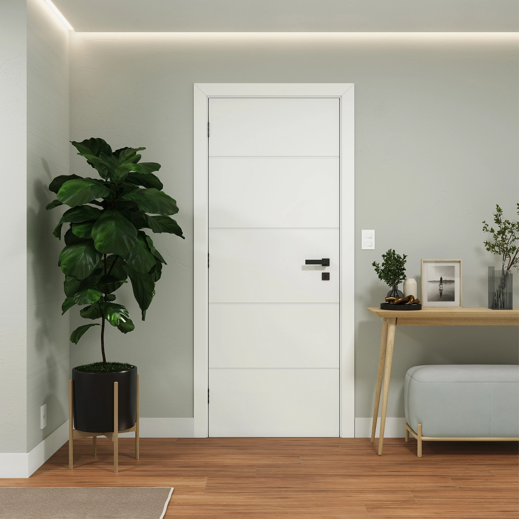 Kit Porta Madeira de Giro Direito Branco 210x60cm Sarrafeada com Batente Regulável 8,5 a 16cm Vivace UV Artens