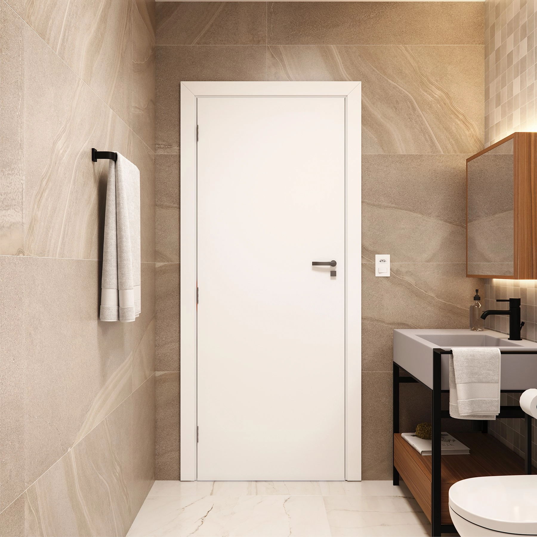 Kit Porta Madeira de Giro Direito Branco 210x70cm Sarrafeada com Batente Regulável 8,5 a 16cm Vivace UV Lisa Artens