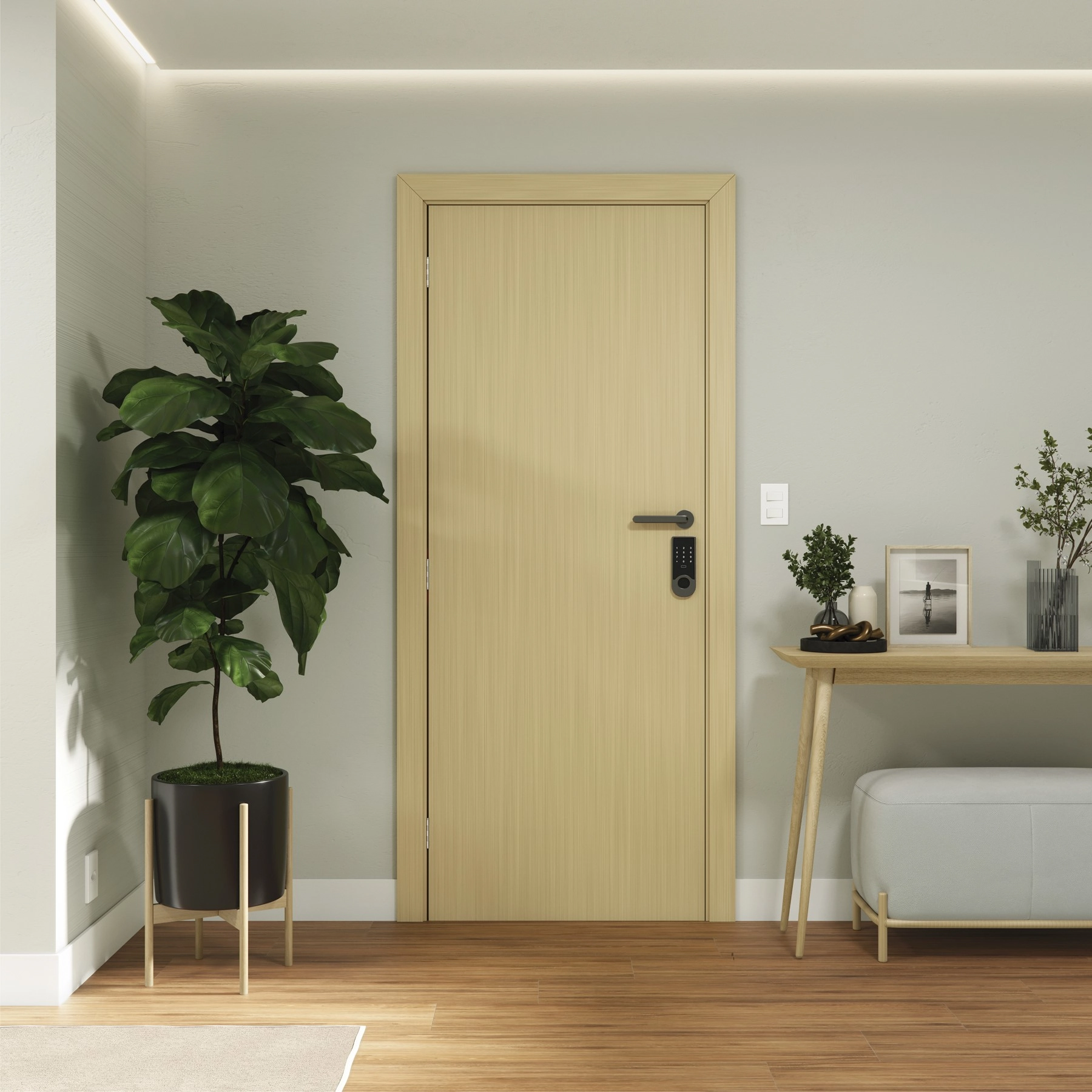 Kit Porta Madeira de Giro Direito Freijó 210x80cm Sarrafeada com Batente Regulável 8,5 a 16cm Vivace UV Artens
