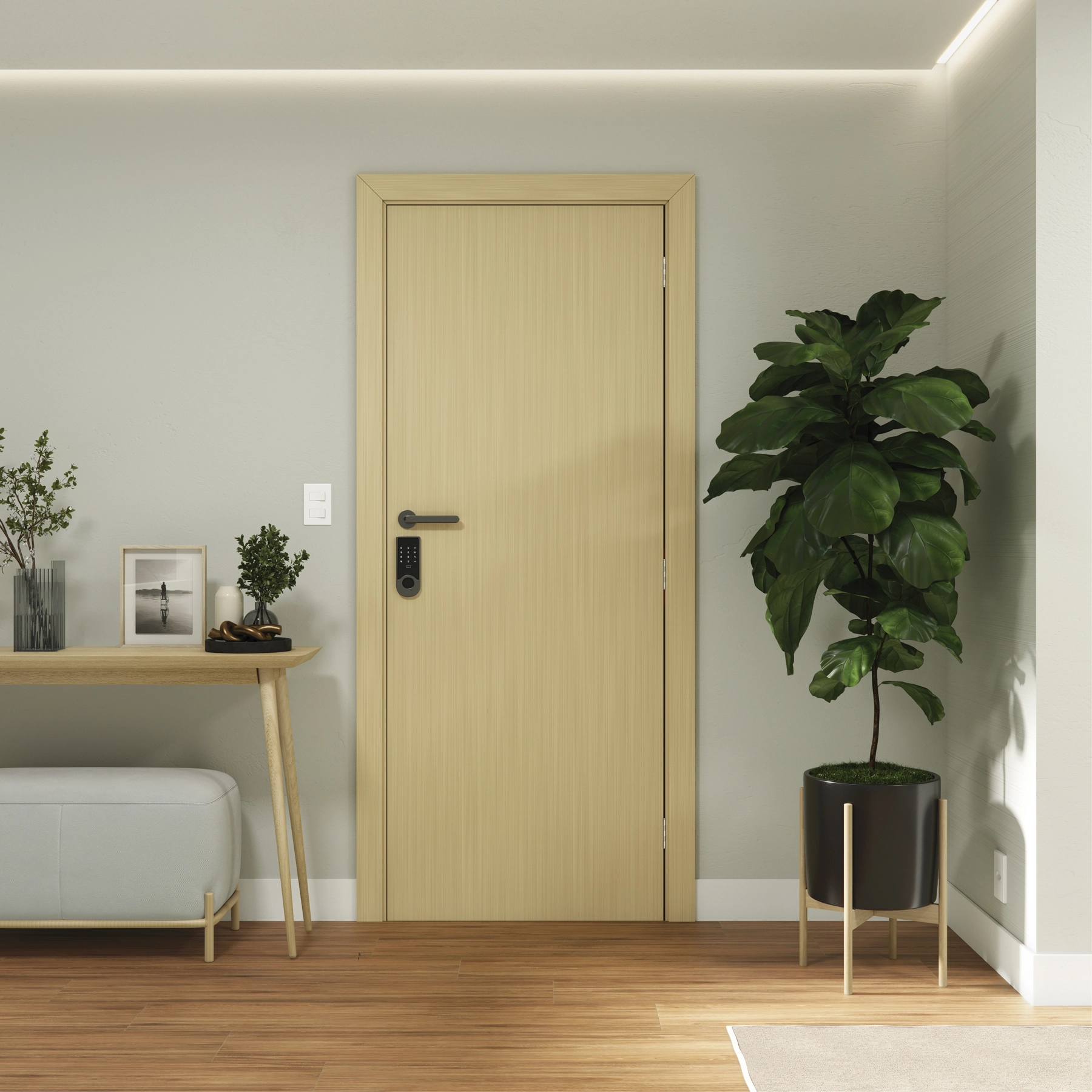 Kit Porta Madeira de Giro Esquerdo Freijó 210x80cm Sarrafeada com Batente Regulável 8,5 a 16cm Vivace UV Artens