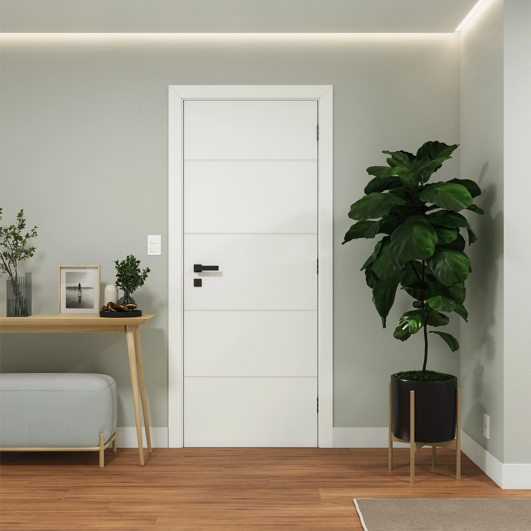 Kit Porta Madeira de Giro Esquerdo Branco 210x90cm Sarrafeada com Batente Regulável 8,5 a 16cm Vivace UV Artens