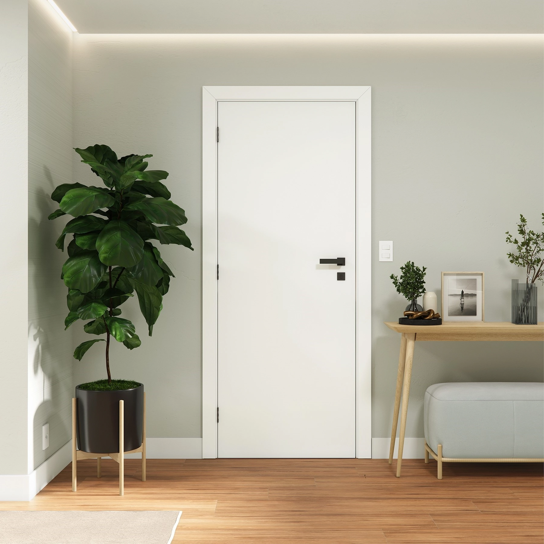 Kit Porta Madeira de Giro Direito Branco 210x90cm Sarrafeada com Batente Regulável 8,5 a 16cm Vivace UV Lisa Artens