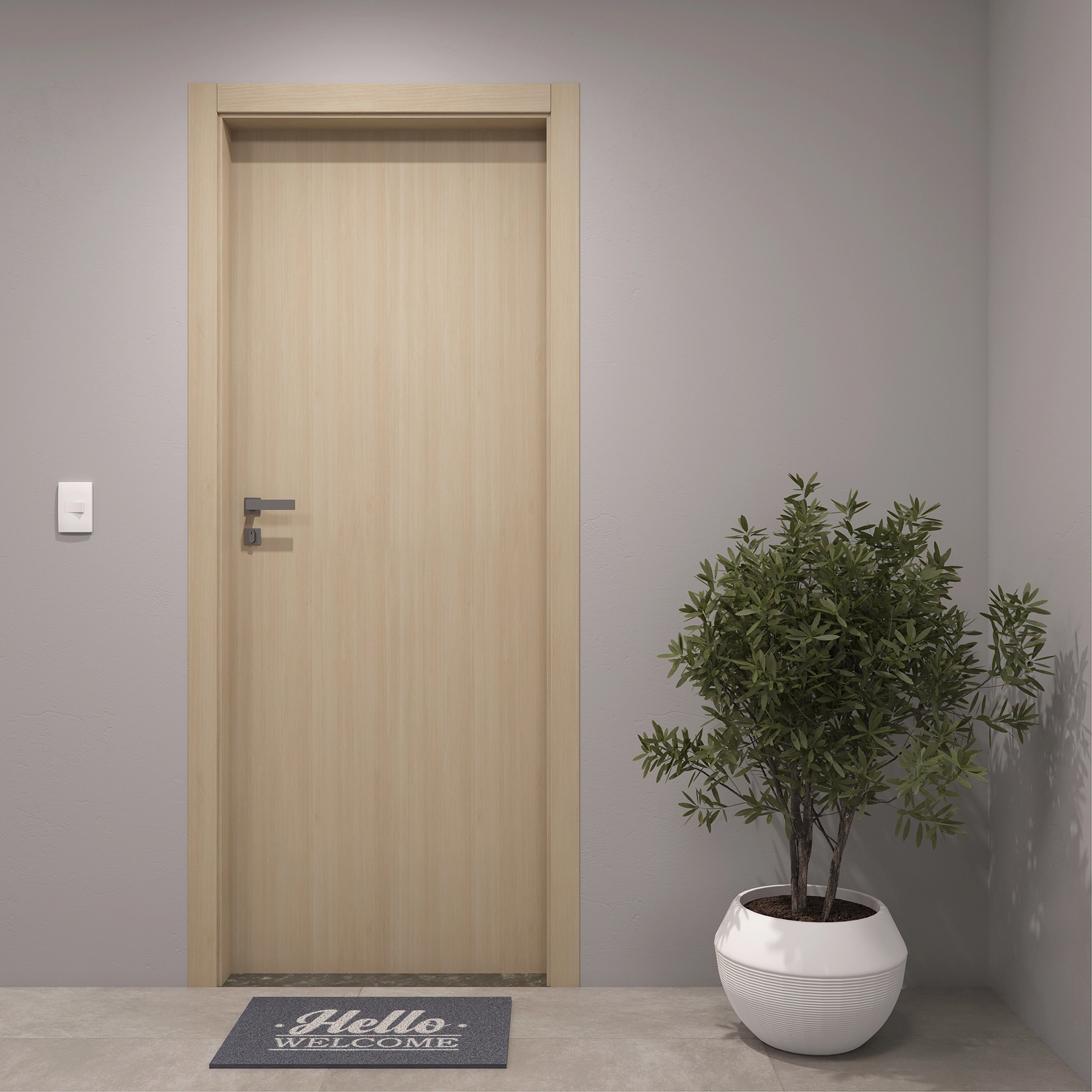 Kit Porta Madeira de Giro Direito|Esquerdo Marfim 210x90cm Sarrafeada Batente 12 a 19,5cm Wood Touch Concrem