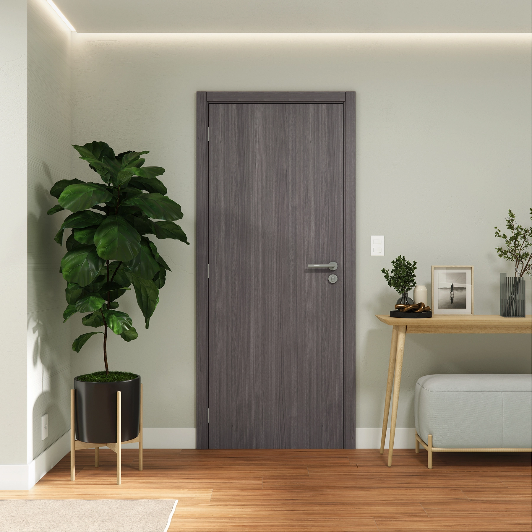 Kit Porta Madeira de Giro Direito|Esquerdo Carvalho 210x90cm Sarrafeada Batente 12 a 19,5cm Wood Touch Concrem
