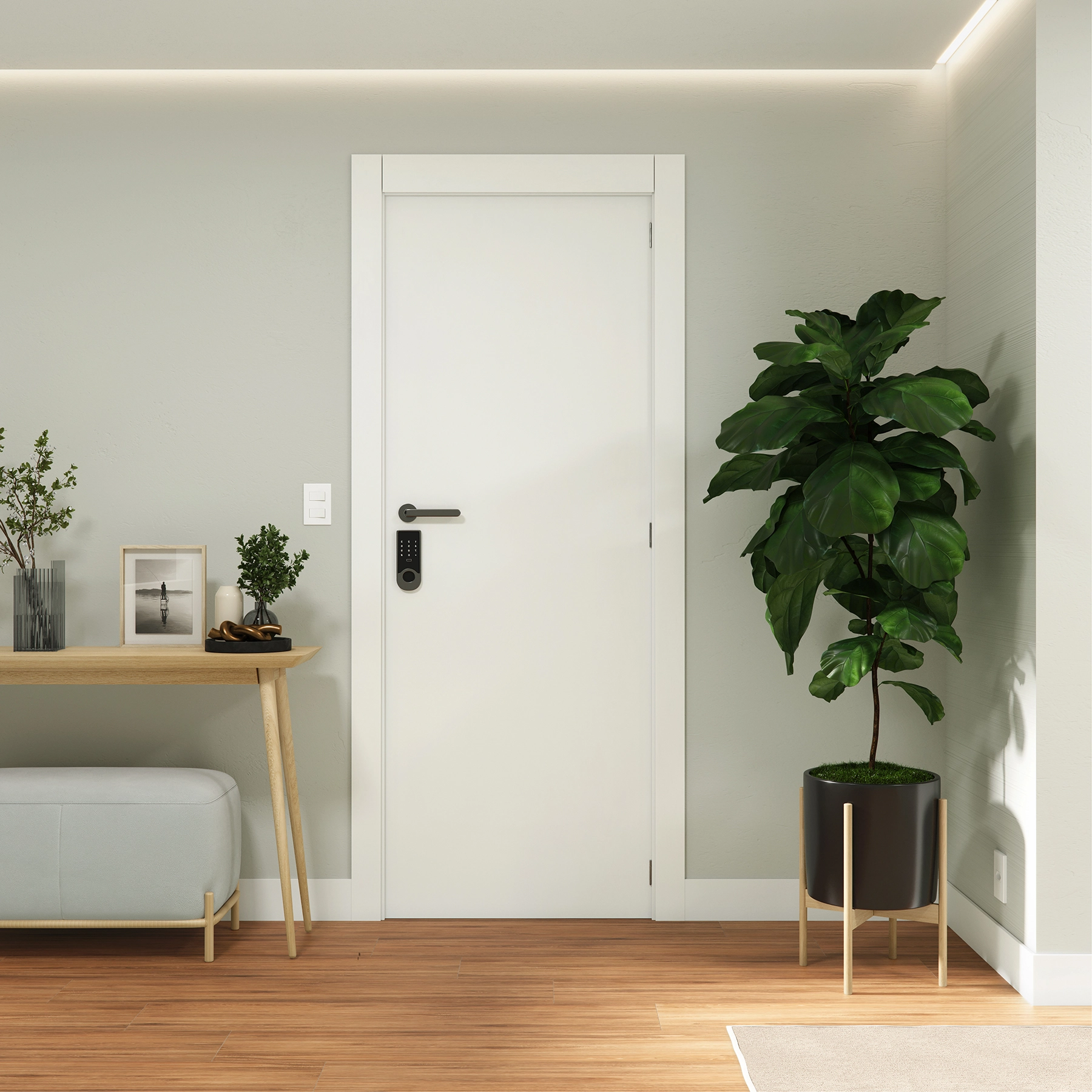 Kit Porta Madeira de Giro Direito|Esquerdo Bianco 210x90cm Sarrafeada Batente 12 a 19cm Vivace Plus Lisa Artens