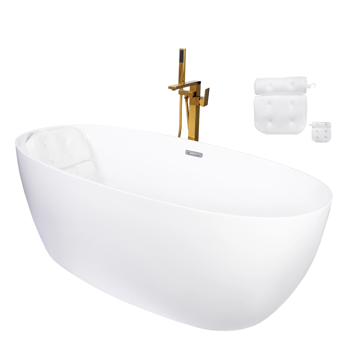Kit Banheira Imersão Freestanding Luxo 1.70m C/ Misturador Dourado