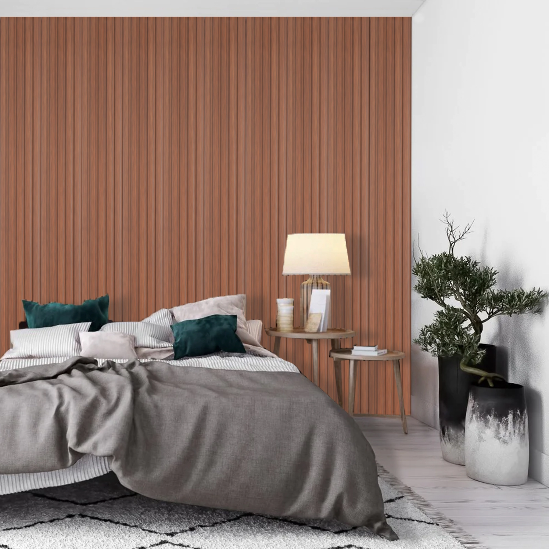 Painel Ripado de Madeira MDF 15mm Milano Teak 5x270cm Premium Moldurama 4 Peças