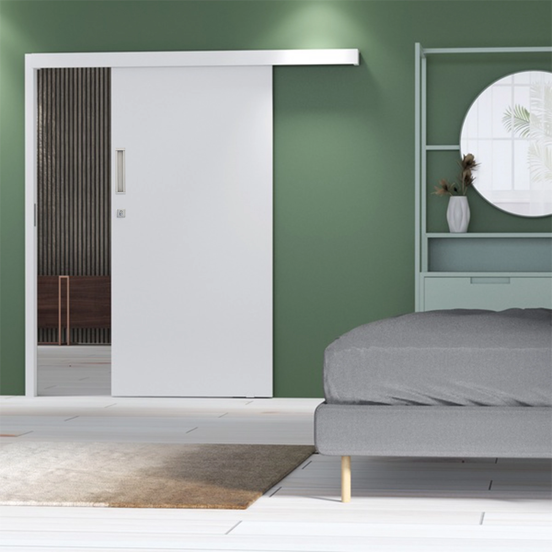 Kit Porta Madeira de Correr Direito|Esquerdo Branco Fosco 210x92cm Colméia Com Batente Moldurama