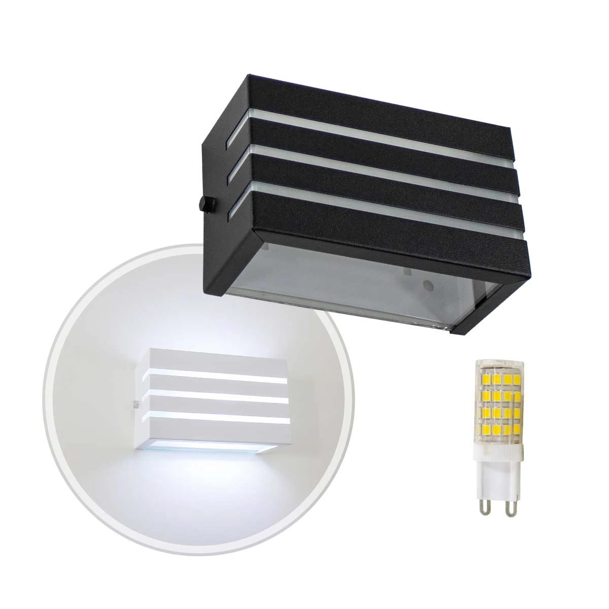 Arandela Frisada Retangular Preta + Led G9 5w Branco Frio St548