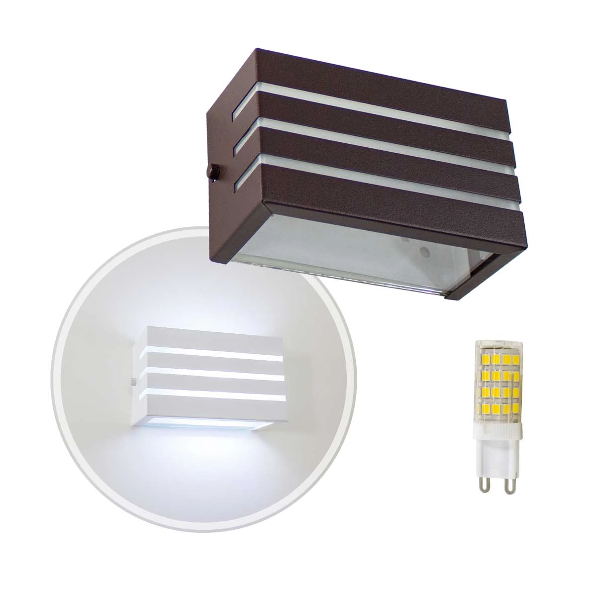 Arandela Frisada Retangular Marrom + Led G9 5w Branco Frio St548