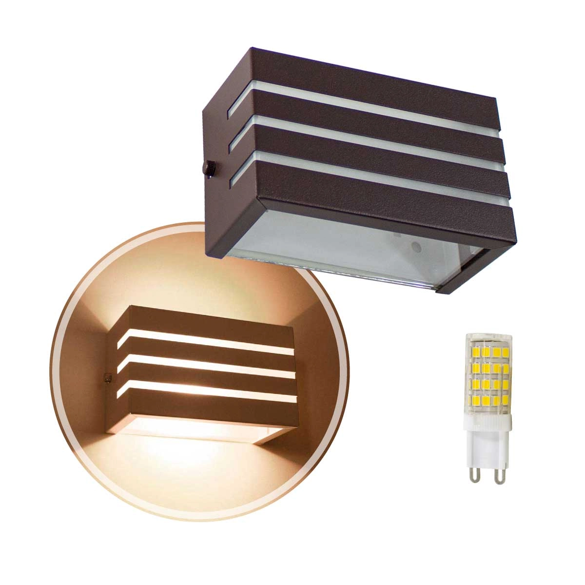 Arandela Frisada Retangular Marrom + Led G9 5w Branco Quente St548