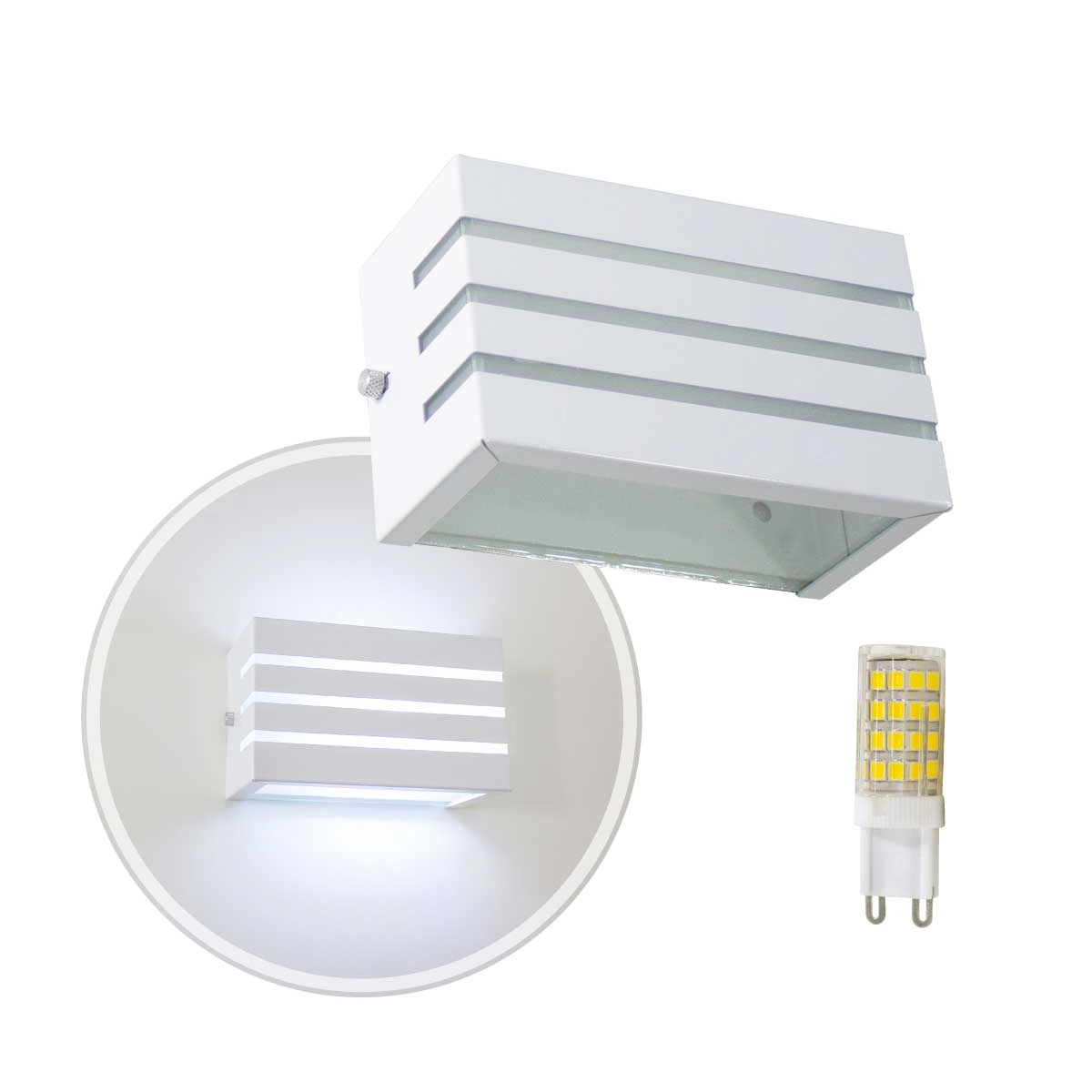3x Arandela Frisada Retangular Branca + 3 Led G9 5w Branco Frio St548